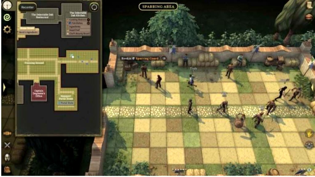 Sparring Area combat training with Hopeport mini-map overlay in Brighter Shores Episode 1