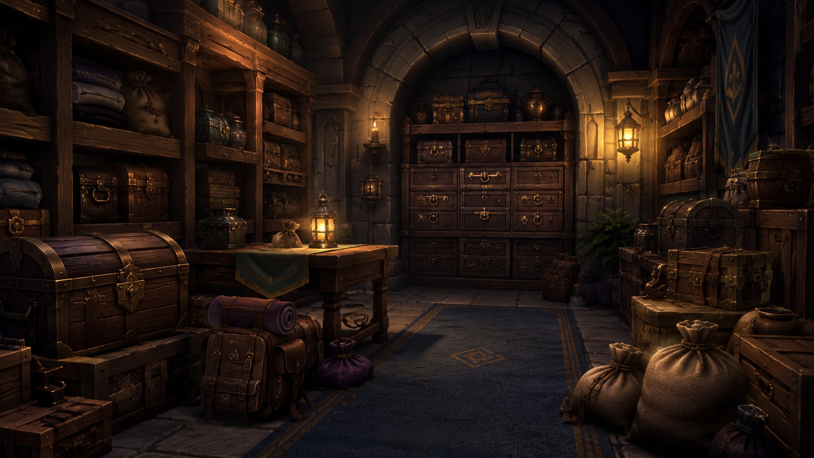Fantasy storage room illustration for a Brighter Shores bank and storage guide