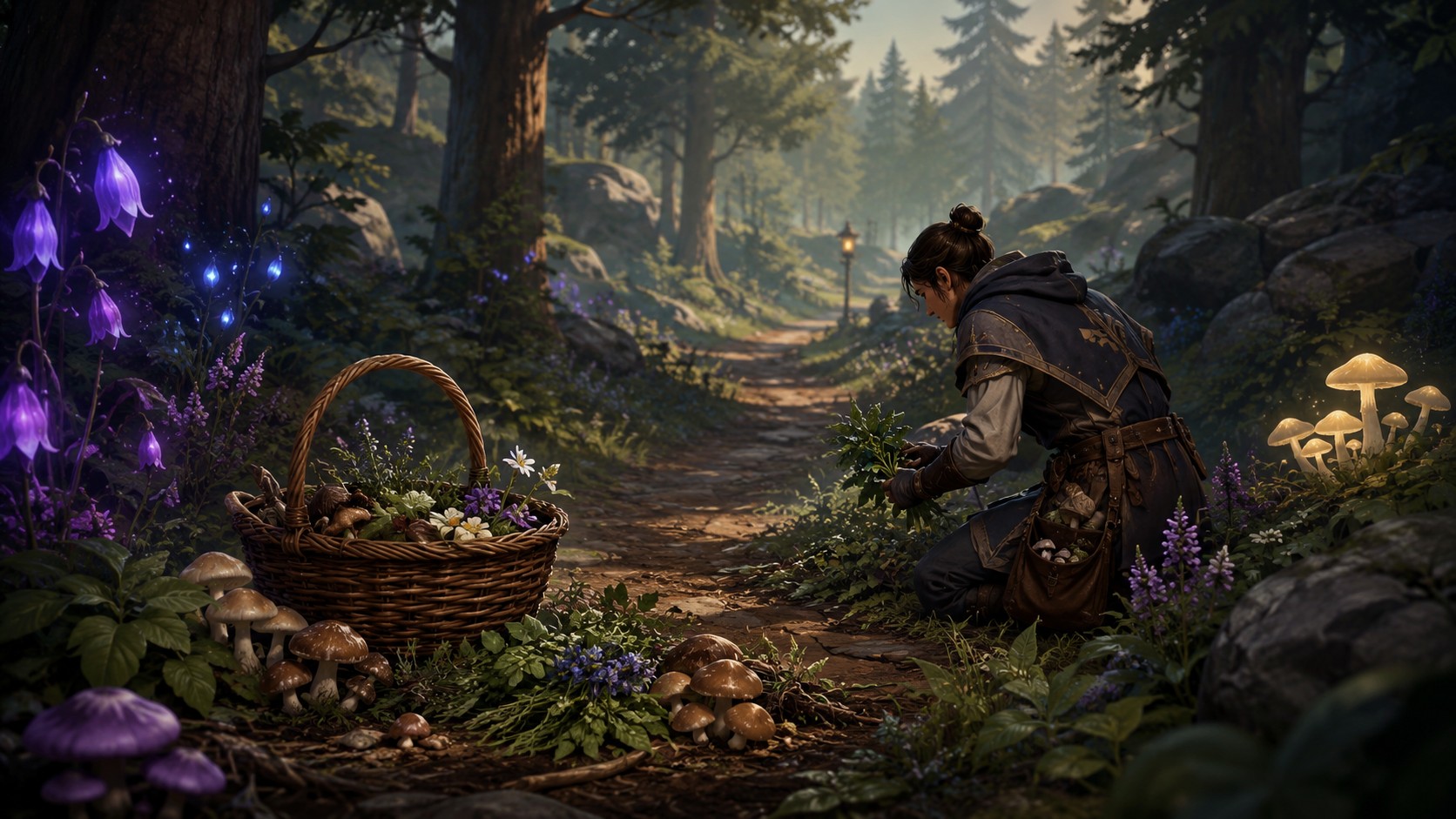Forest foraging illustration for a Brighter Shores Forager guide