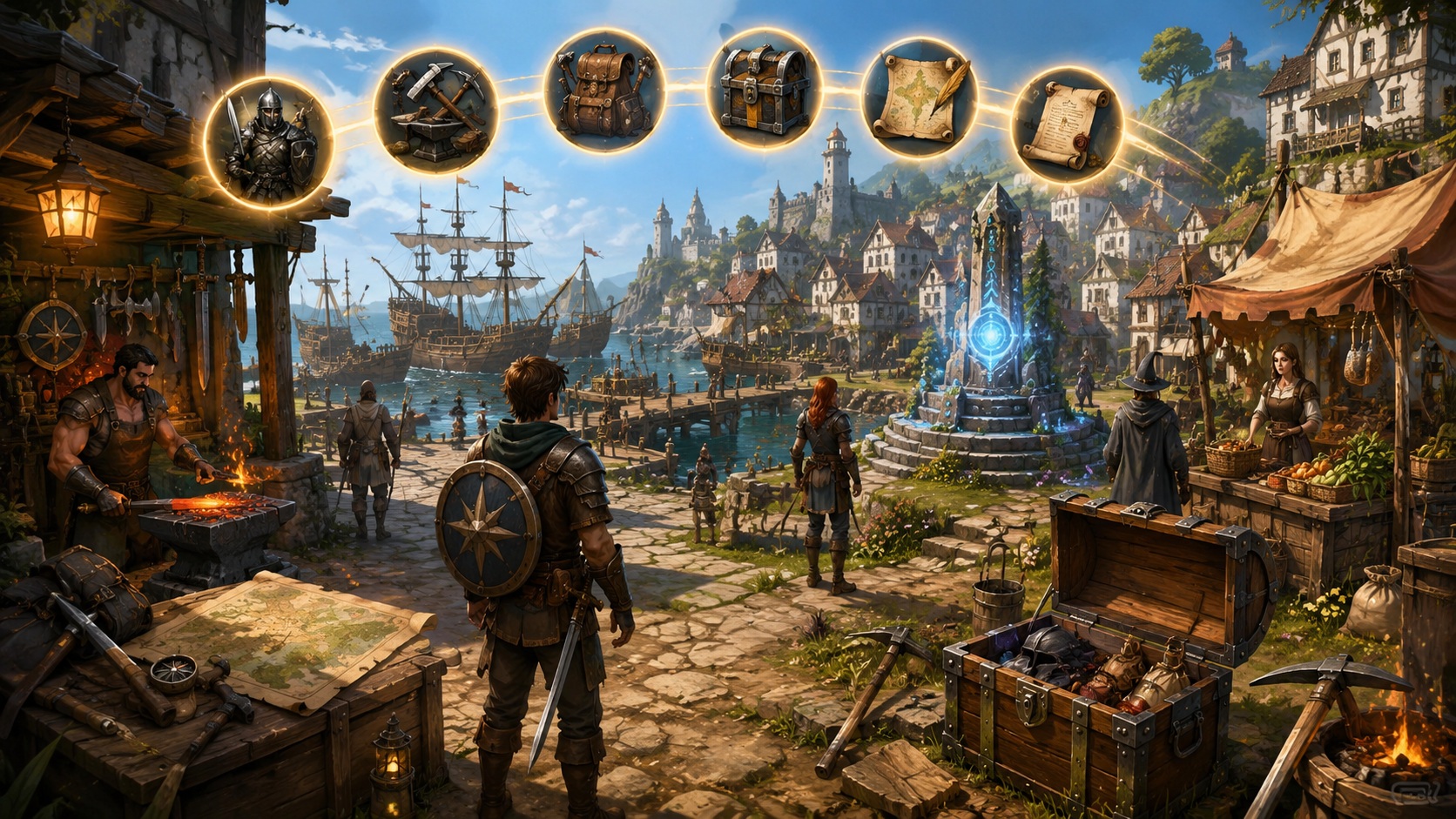 Beginner mechanics overview illustration for a Brighter Shores beginner mechanics guide