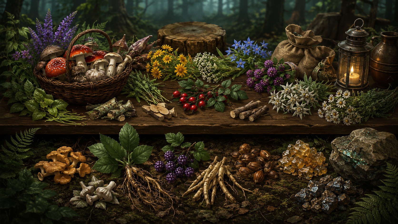 Forest materials illustration for a Brighter Shores foraging materials guide