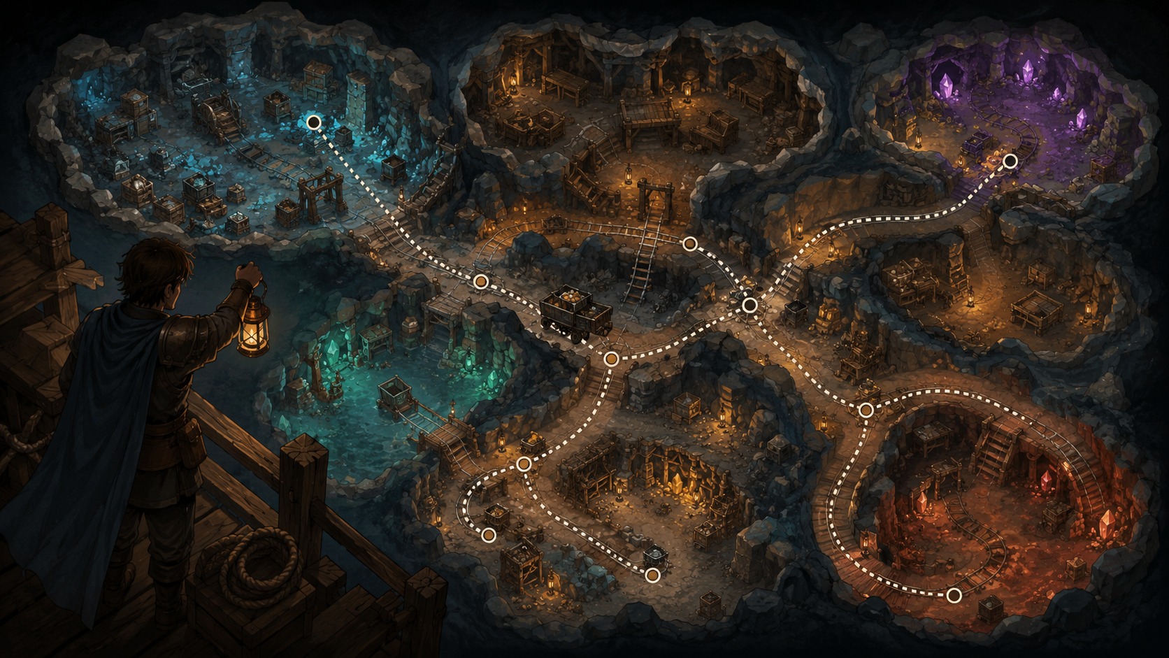 Mine route map illustration for a Brighter Shores Mines map guide