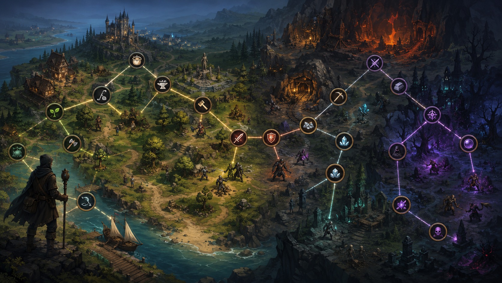 World progression illustration for a Brighter Shores progression guide