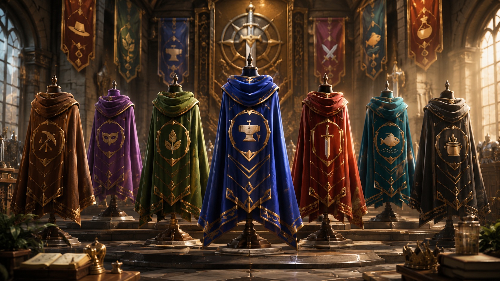 Skill capes collection illustration for a Brighter Shores Skill Capes guide