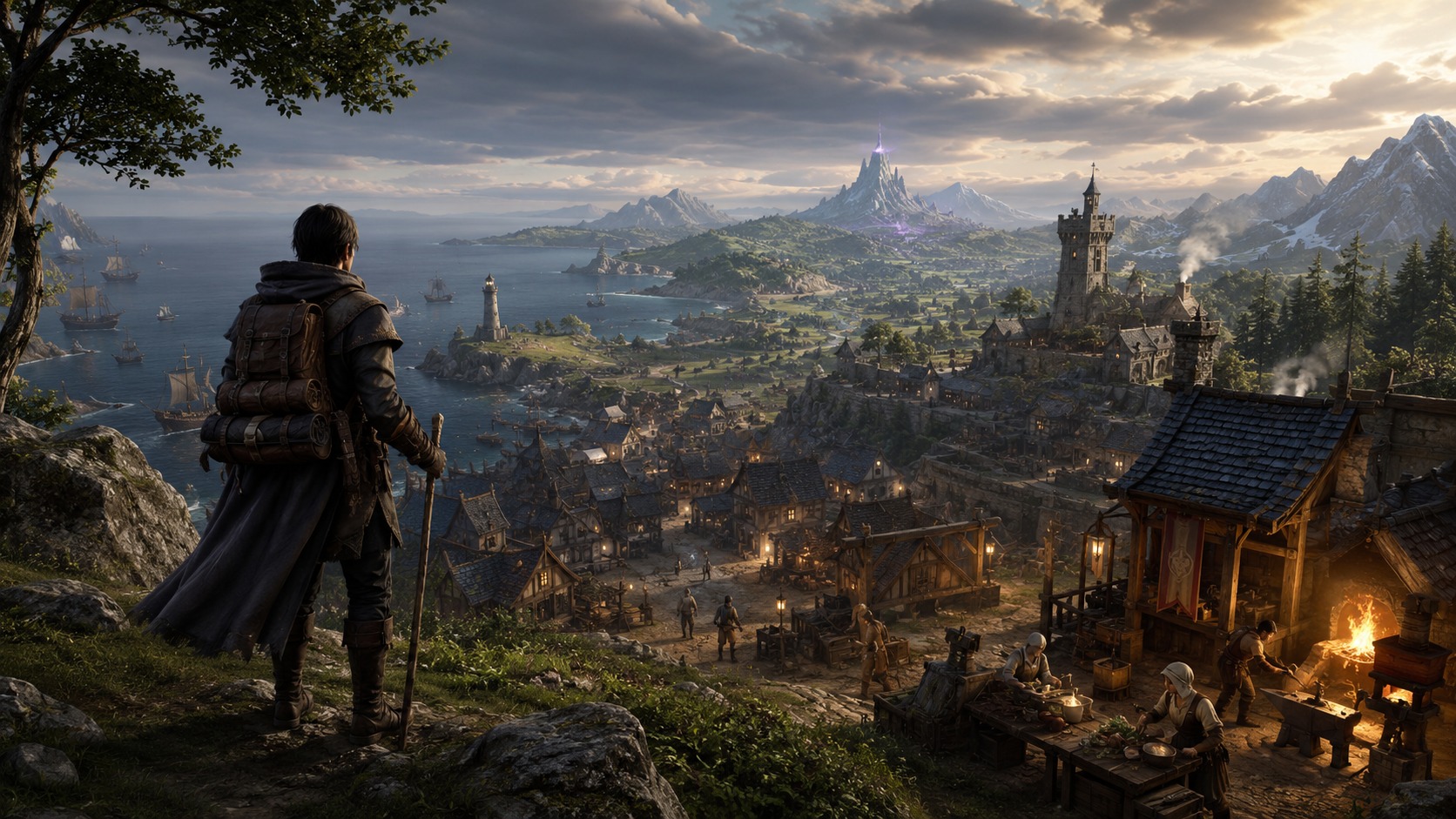Fantasy world overview illustration for an Is Brighter Shores Worth Playing review
