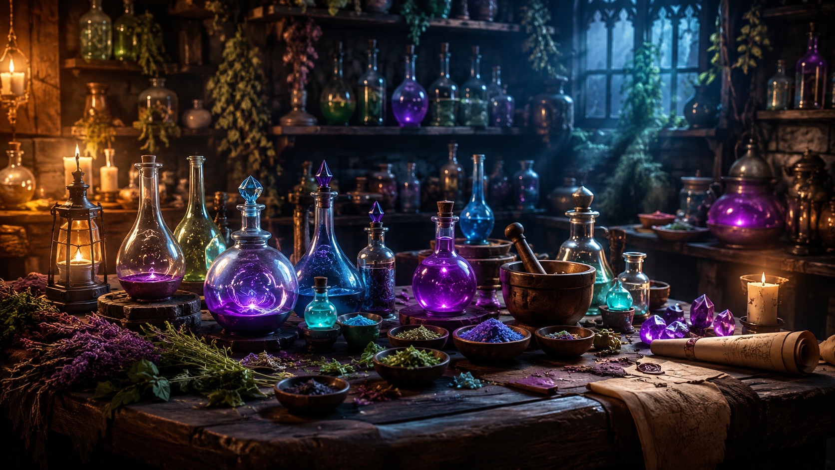 Alchemy workstation and potion materials for leveling Alchemy from 60 to 100 in Brighter Shores